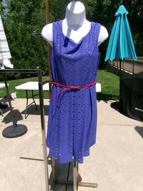 RM LL BLUE EYELET DRESS W RED BELT 12P